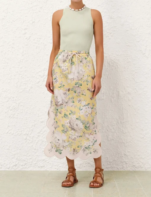 Acacia Scallop Midi Skirt