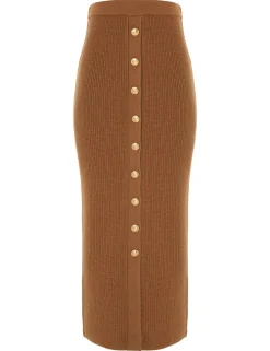 Crush Buttoned Tube Midi Skirt