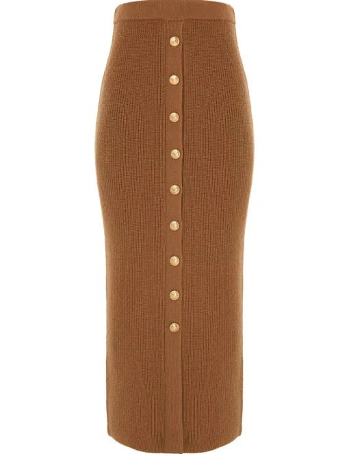 Crush Buttoned Tube Midi Skirt