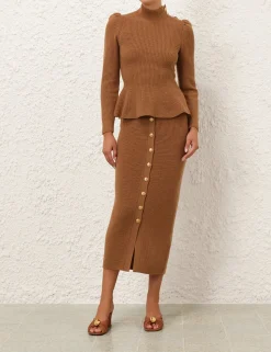 Crush Buttoned Tube Midi Skirt