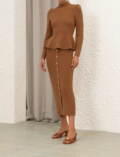Crush Buttoned Tube Midi Skirt