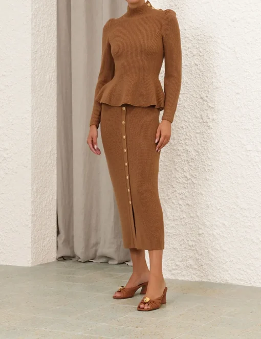 Crush Buttoned Tube Midi Skirt