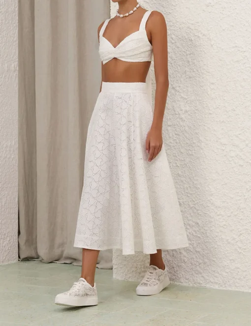 Crush Embroidered Midi Skirt