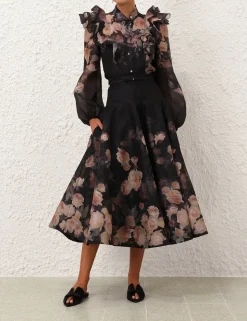 Crush Flared Midi Skirt