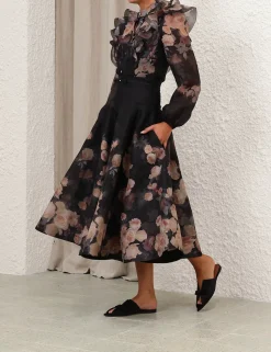 Crush Flared Midi Skirt