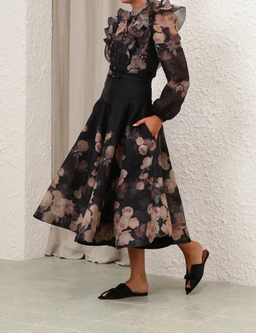 Crush Flared Midi Skirt