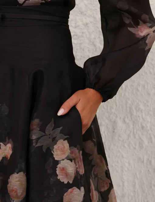 Crush Flared Midi Skirt