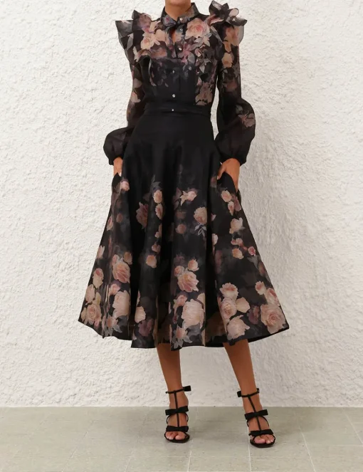 Crush Flared Midi Skirt