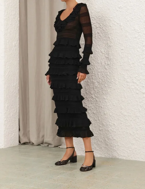 Crush Frilled Midi Skirt