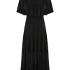 Crush Pleated Cape Maxi Dress