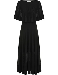 Crush Pleated Cape Maxi Dress