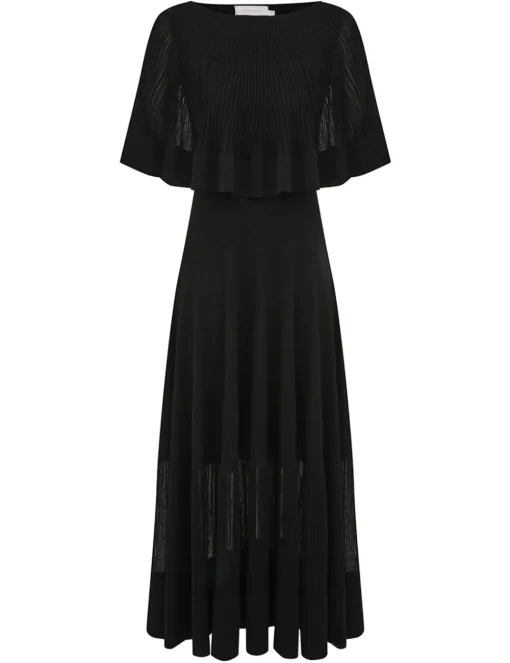 Crush Pleated Cape Maxi Dress
