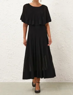 Crush Pleated Cape Maxi Dress