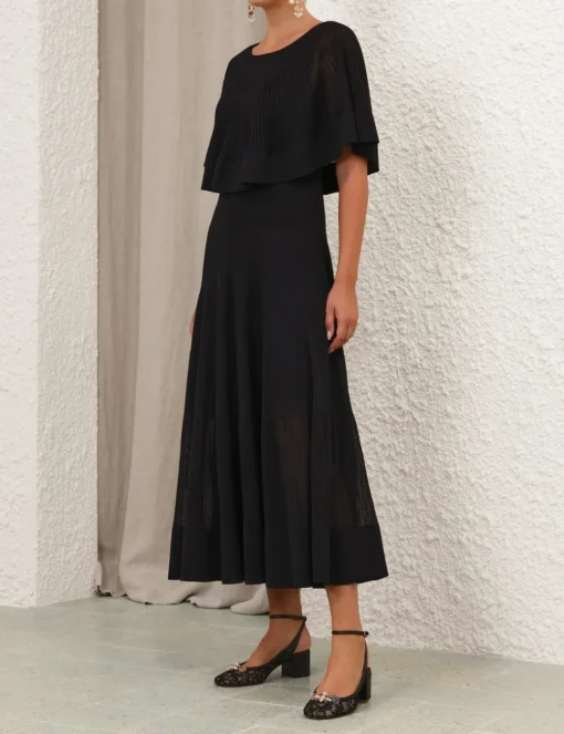 Crush Pleated Cape Maxi Dress