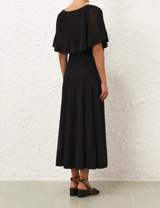 Crush Pleated Cape Maxi Dress