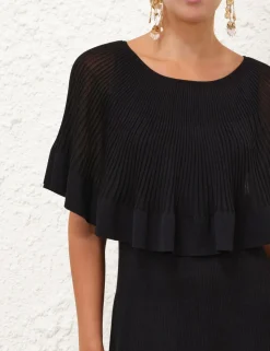 Crush Pleated Cape Maxi Dress