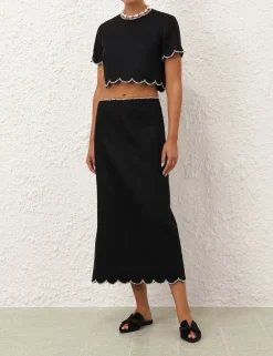 Crush Scalloped Midi Skirt