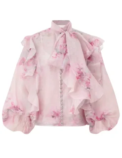 Crush Tie Neck Ruffle Blouse