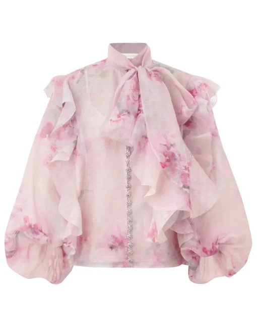Crush Tie Neck Ruffle Blouse