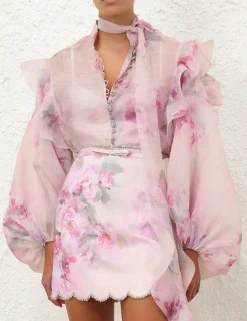 Crush Tie Neck Ruffle Blouse