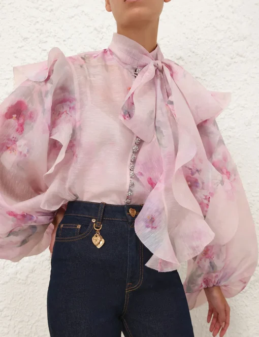 Crush Tie Neck Ruffle Blouse