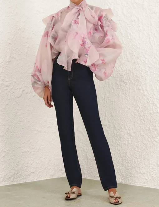 Crush Tie Neck Ruffle Blouse