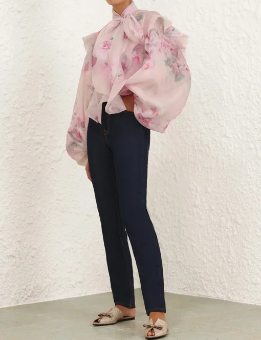 Crush Tie Neck Ruffle Blouse