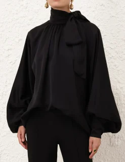 Crush Twill Tie Neck Blouse
