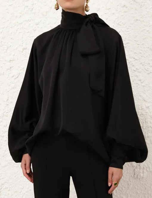 Crush Twill Tie Neck Blouse