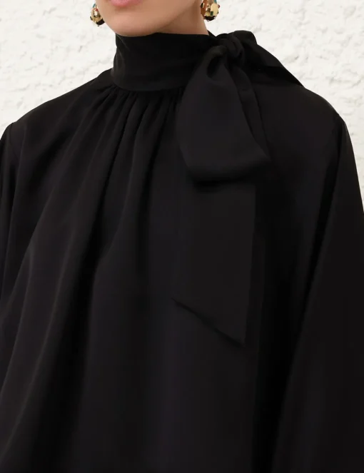 Crush Twill Tie Neck Blouse