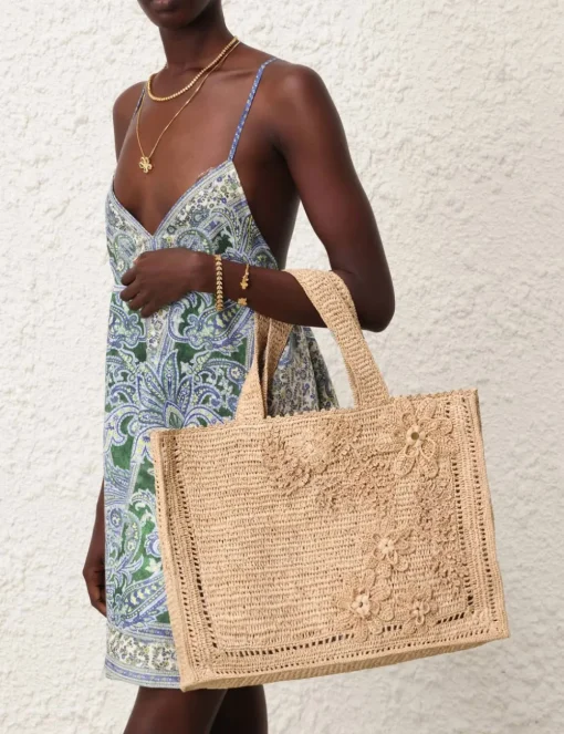 Floral Raffia Tote
