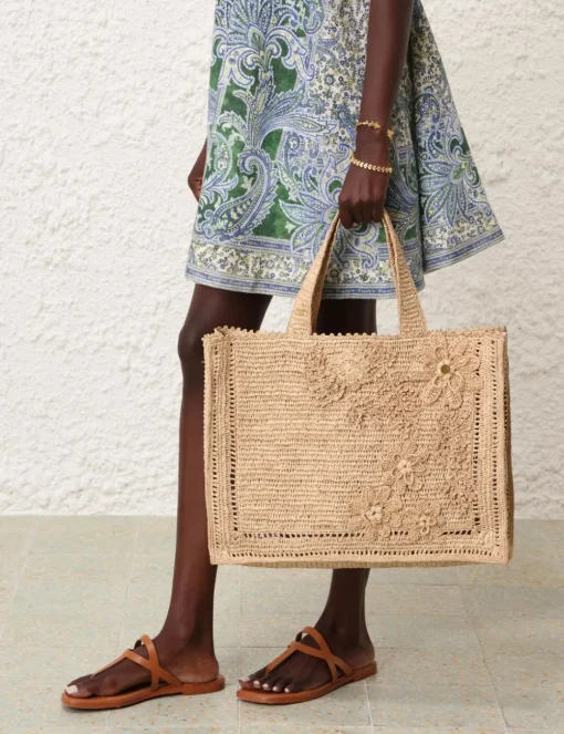 Floral Raffia Tote