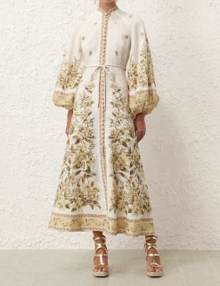 Golden Buttoned Midi Dress