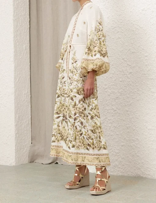 Golden Buttoned Midi Dress