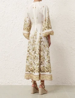 Golden Buttoned Midi Dress