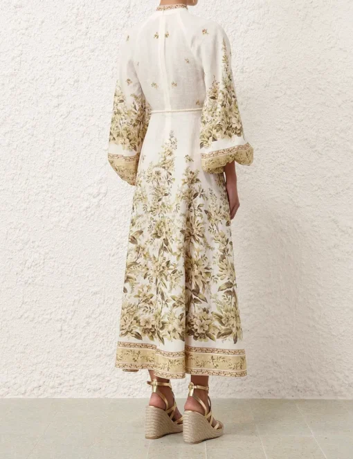 Golden Buttoned Midi Dress
