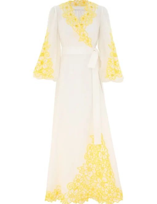 Golden Embroidered Midi Dress