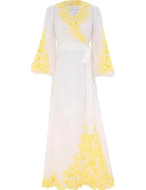 Golden Embroidered Midi Dress
