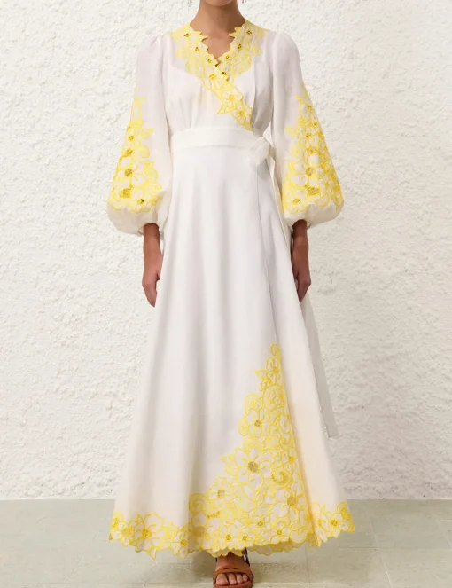 Golden Embroidered Midi Dress