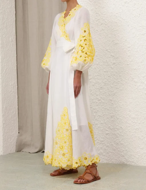 Golden Embroidered Midi Dress