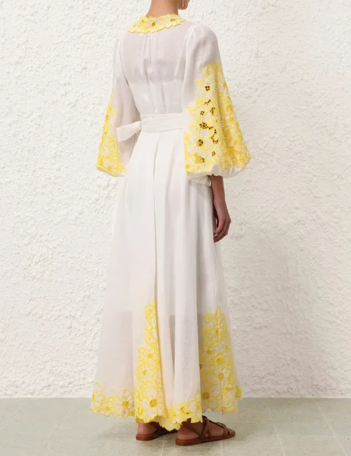 Golden Embroidered Midi Dress