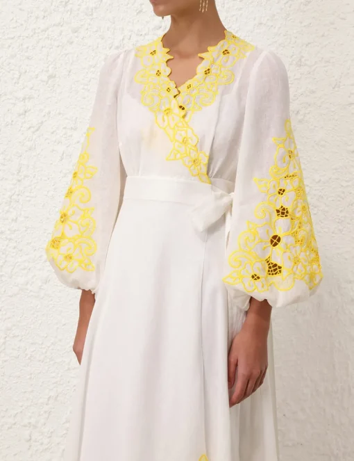 Golden Embroidered Midi Dress