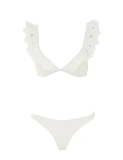 Golden Embroidery Frill Bikini