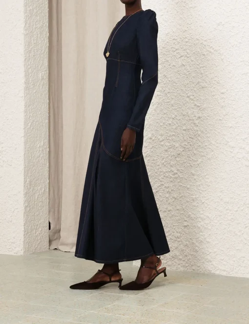 Illustration Denim Maxi Dress