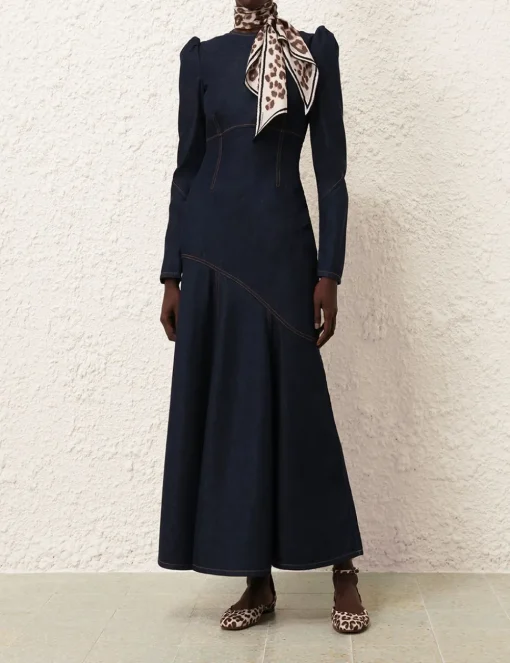 Illustration Denim Maxi Dress