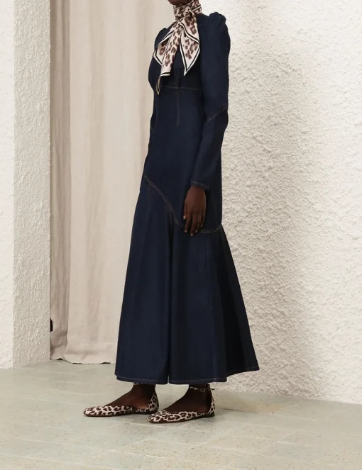 Illustration Denim Maxi Dress