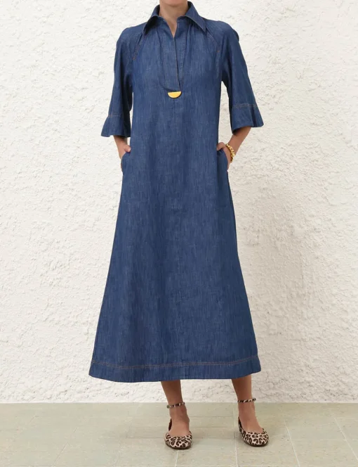 Illustration Denim Midi Dress