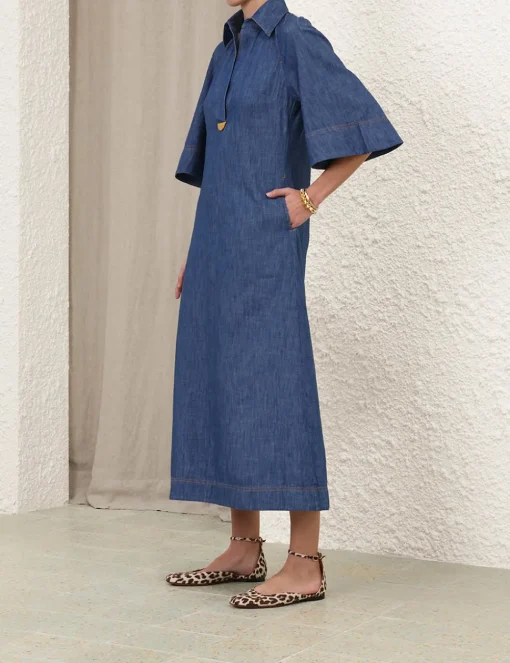 Illustration Denim Midi Dress