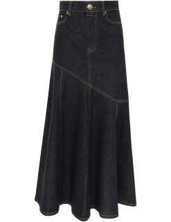 Illustration Denim Midi Skirt
