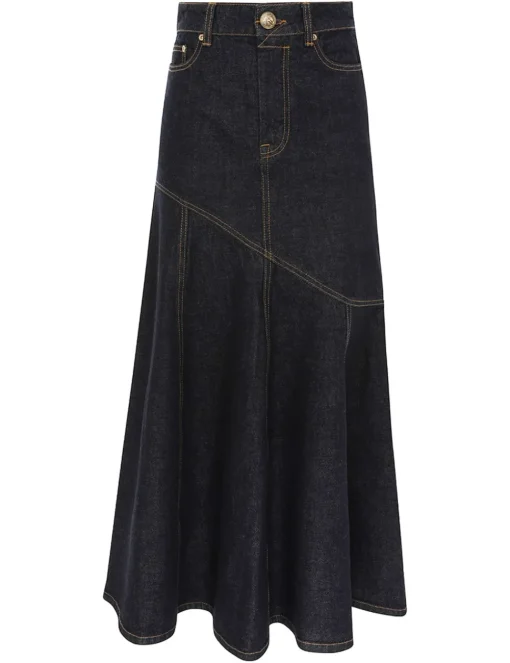 Illustration Denim Midi Skirt